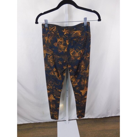 No Boundaries Leggings Womens Small Medium Black Orange Tattoo Print Butterfly - Picture 8 of 12